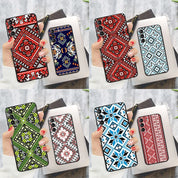 Assorted Ukrainian pattern phone cases for Samsung Galaxy, featuring vibrant traditional ornament designs in red, blue, green, and more.
