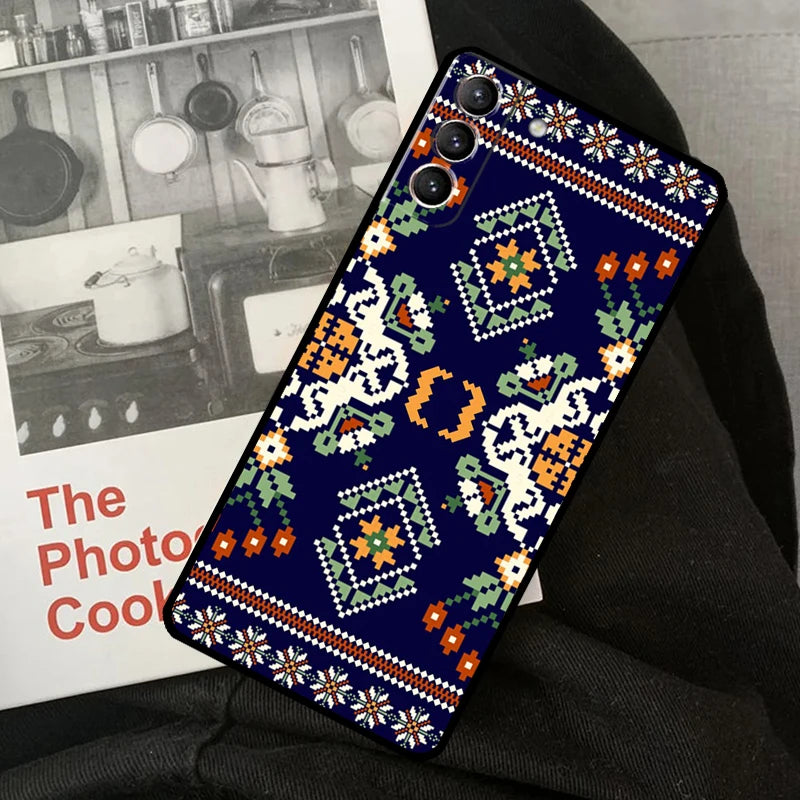 Ukrainian pattern phone case for Samsung Galaxy with colorful ornament design, offering style and protection.