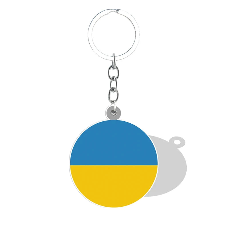 Ukrainian flag pendant keychain with blue and yellow design, representing national pride and unity.