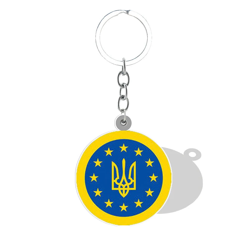 Ukrainian Trident symbol acrylic keychain with stars, symbolizing unity and pride, crafted in high-quality resin.