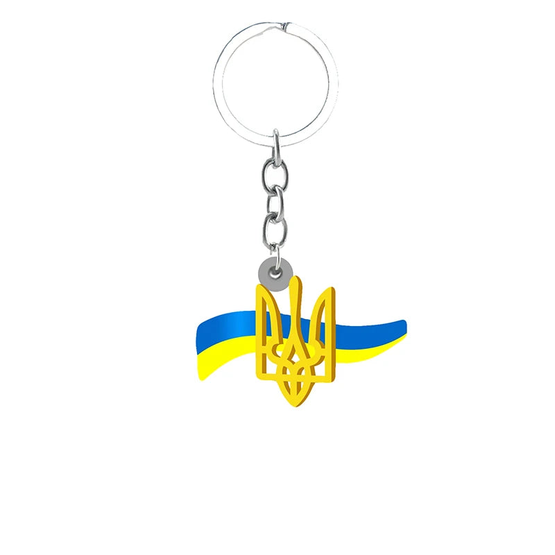 Ukrainian Symbols Pendant Keychain with Trident and Flag Design