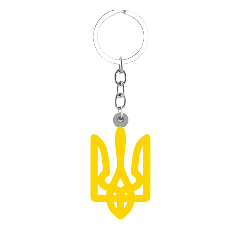 Yellow Ukrainian Trident pendant keychain symbolizing heritage and unity, crafted from high-quality resin for a stylish accessory.