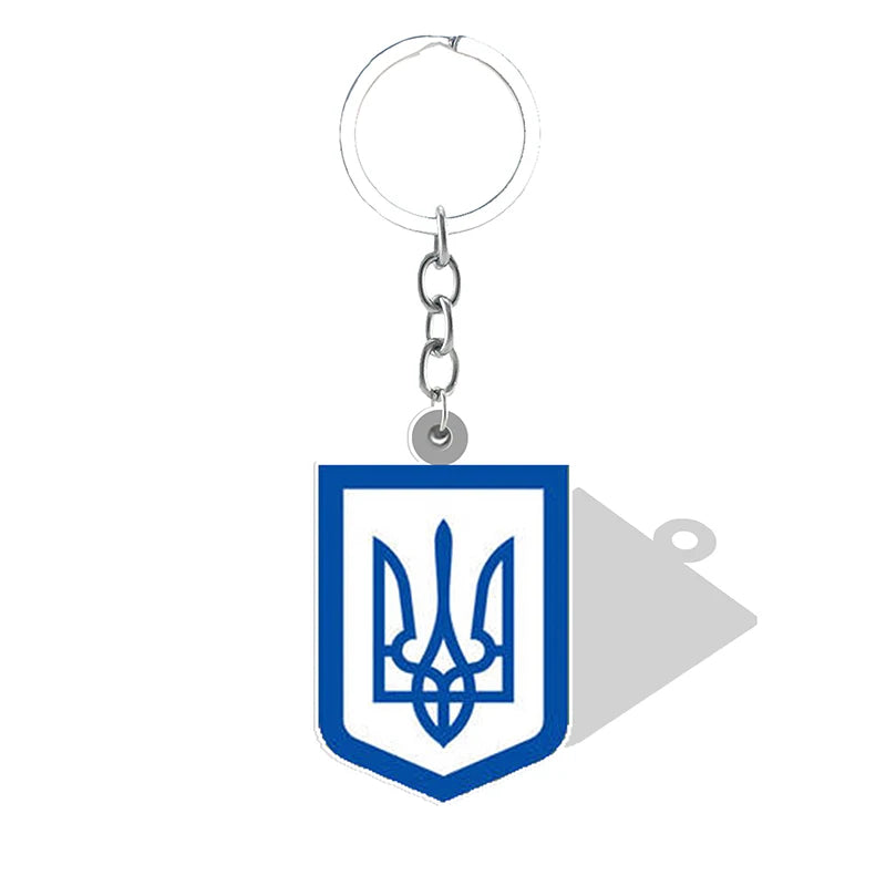 Ukrainian Symbols Pendant Keychain with Trident, showcasing elegant acrylic design representing heritage and peace.