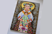 Ukrainian folk art painting of Virgin Mary with Jesus, featuring traditional clothing and rich cultural motifs.