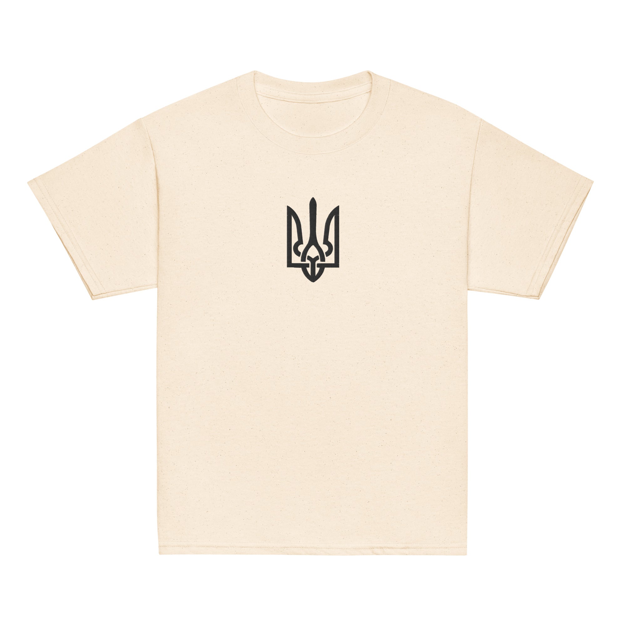 Youth Classic T-Shirt with Tryzub design, showcasing Ukrainian heritage. 100% cotton, perfect for active kids.