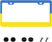 Ukraine license plate frame in blue and yellow with hardware, aluminum 12x6 inch, durable and rust-resistant design.