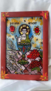 Hand-painted Theotokos of the Inexhaustible Chalice icon on glass, unique Orthodox Christian art, perfect spiritual gift