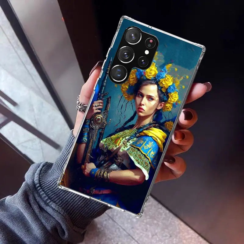 Ukrainian Patriotic Silicone Phone Case for Samsung Galaxy with vibrant Ukrainian Girl design.