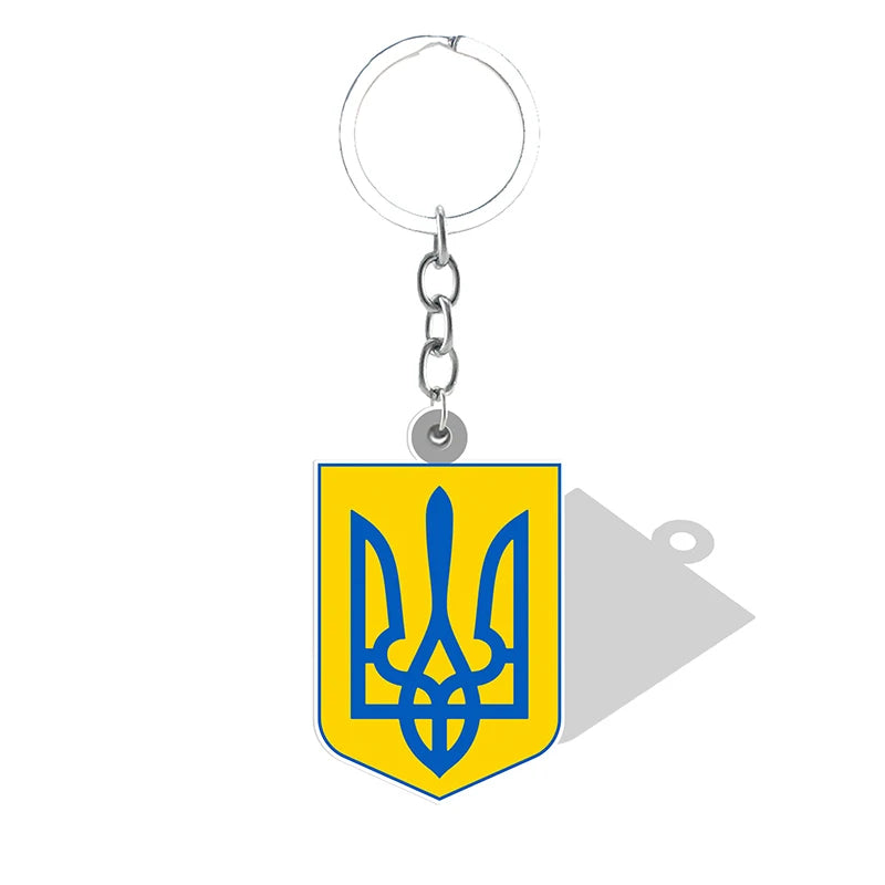 Ukrainian Trident symbol acrylic keychain pendant, showcasing heritage and peace, crafted with high-quality resin for everyday elegance.