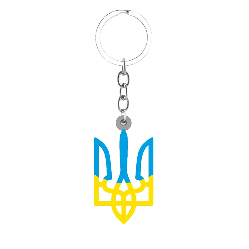 Ukrainian Trident Symbol Pendant Keychain in Blue and Yellow Resin