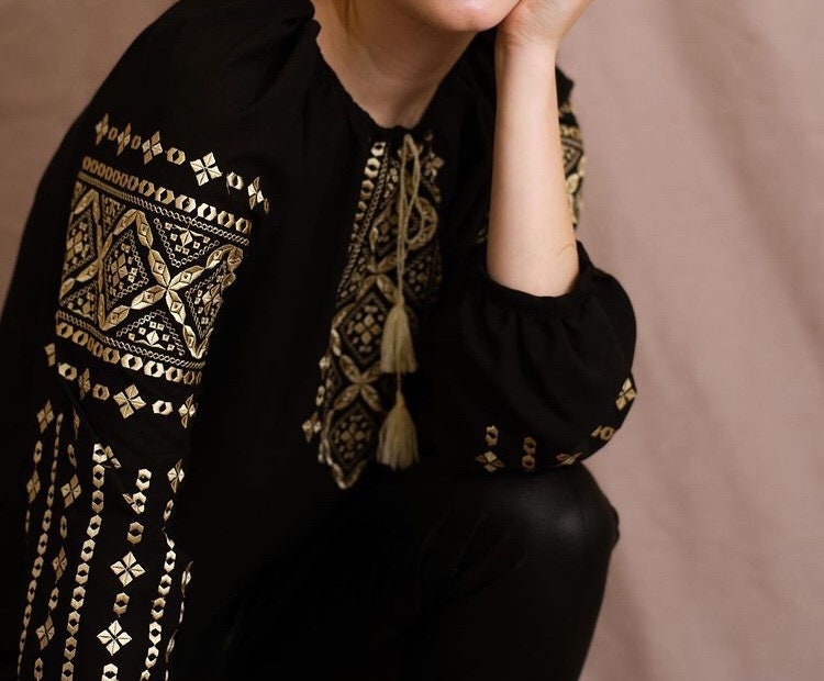 Elegant boho ethno blouse with intricate Ukrainian embroidery, perfect gift for women, showcasing modern Vyshyvanka style.
