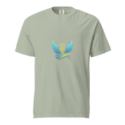 Ukrainian Vibe Trizub heavyweight t-shirt with unique design on front, 100% cotton, garment-dyed, relaxed fit for casual wear