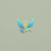 Ukrainian Trizub emblem with wings on olive background
