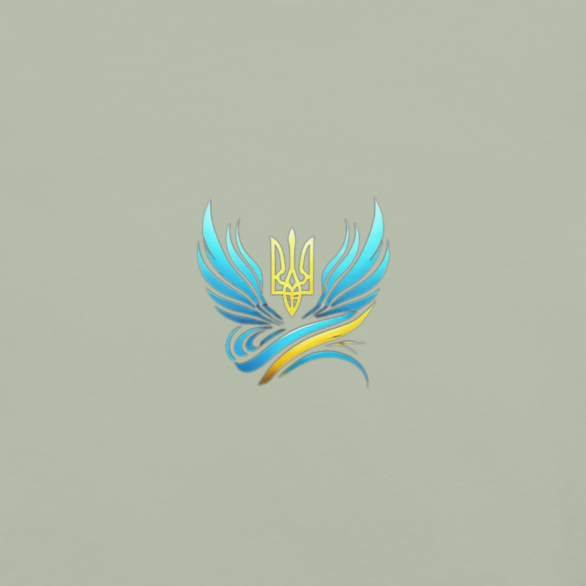 Ukrainian Trizub emblem with wings on olive background