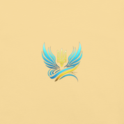 Blue and yellow winged Trizub emblem on Ukrainian Vibe garment-dyed t-shirt.
