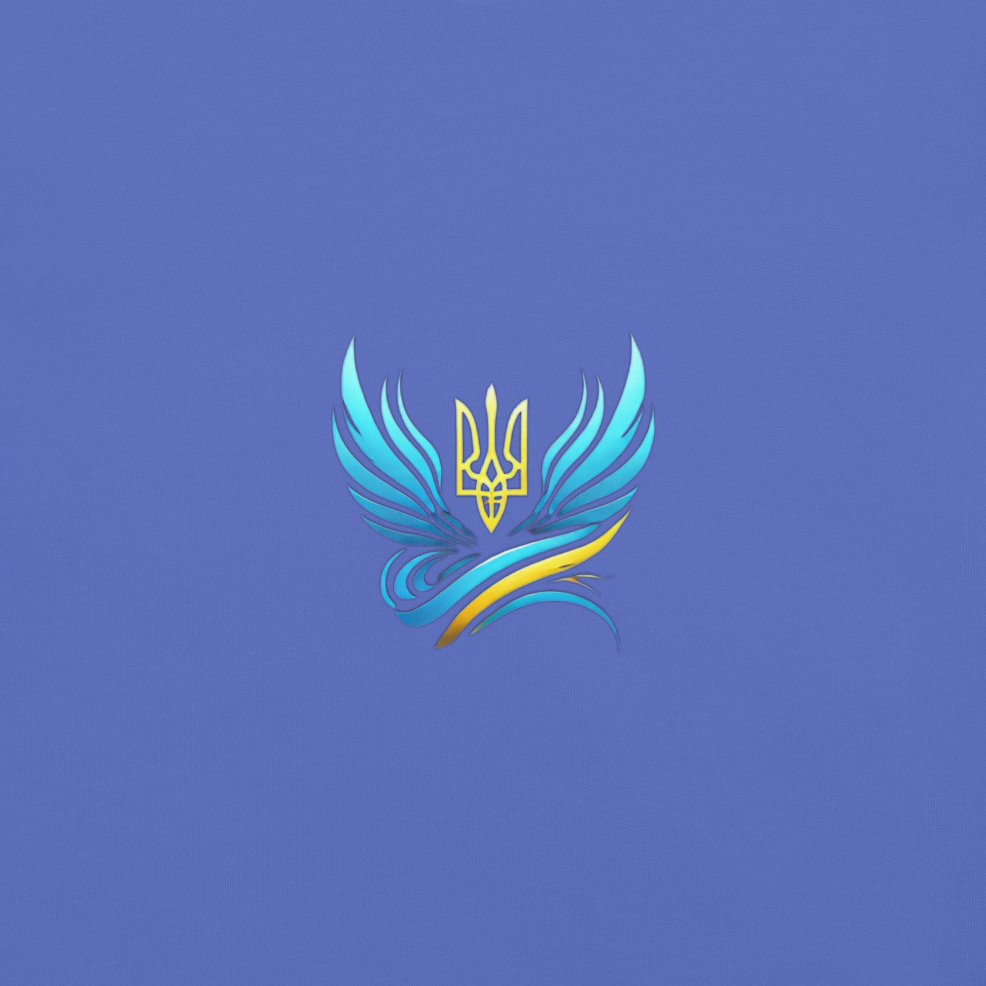 Illustration of a blue and yellow trident design on a purple background, symbolizing Ukrainian heritage and pride.