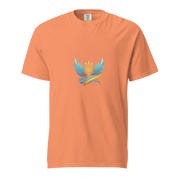 Women's orange heavyweight tee from Ukrainian Vibe Trizub Collection featuring a vibrant trident design.