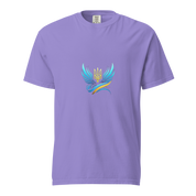Ukrainian Vibe Trizub Collection women's garment-dyed t-shirt in lavender with unique Trizub design, made from 100% ring-spun cotton.