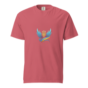 Ukrainian Vibe Trizub Collection women's heavyweight t-shirt in red featuring a vibrant trident design, 100% ring-spun cotton.