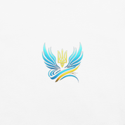Ukrainian Trizub symbol with blue wings on a white background, part of the Ukrainian Vibe Trizub Collection.