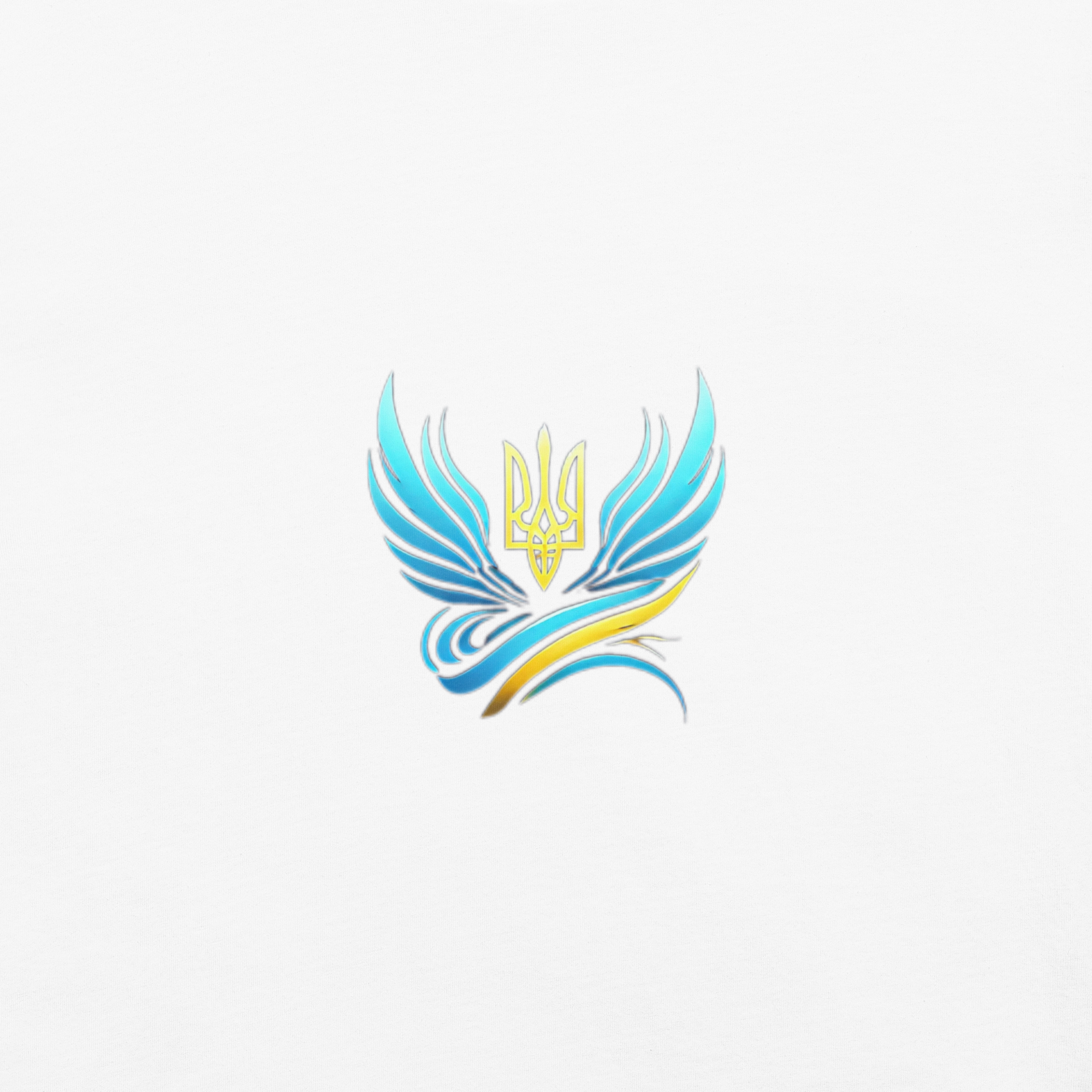 Ukrainian Trizub symbol with blue wings on a white background, part of the Ukrainian Vibe Trizub Collection.