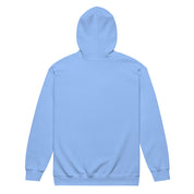 Light blue women's zip hoodie with soft fleece lining shown from the back. Ideal for displaying Ukrainian heritage design.