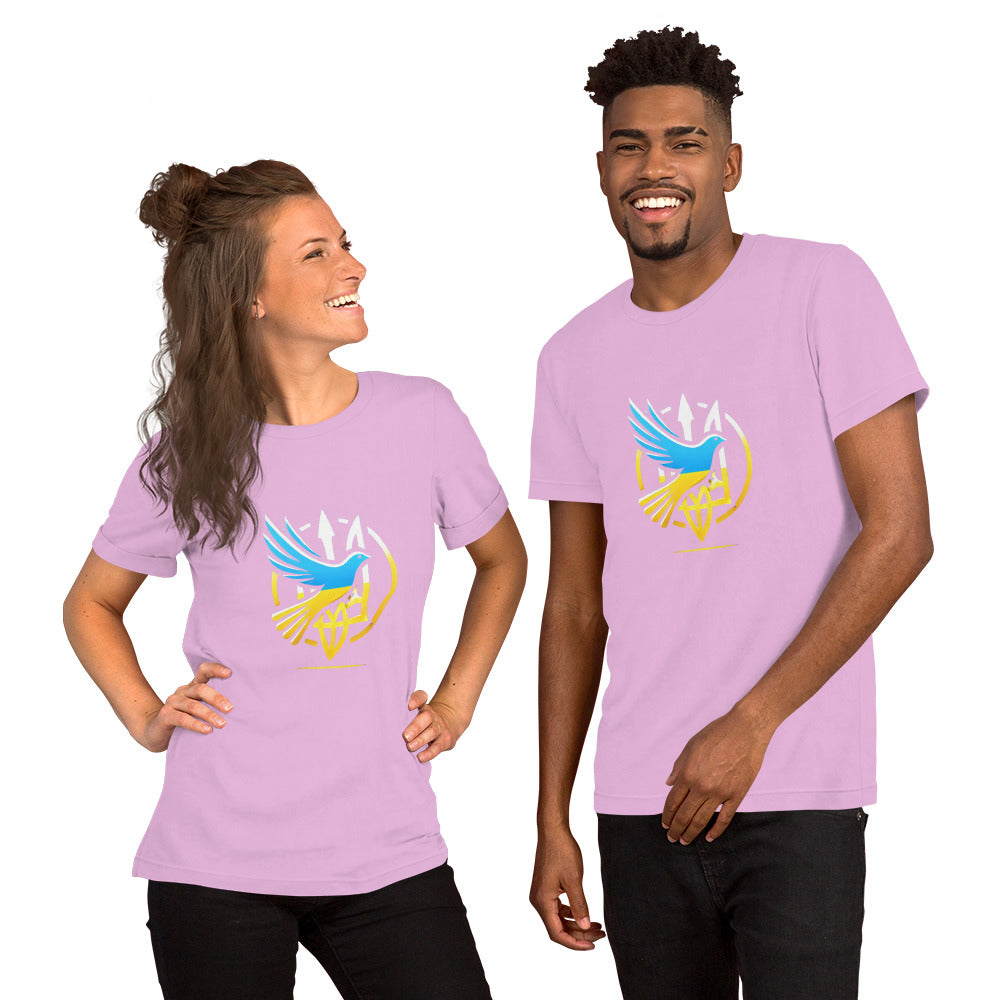 Unisex T-Shirt with Tryzub and Peace Dove – Soft, Lightweight 100% Cotton Ukrainian Flag Patriotic Tee