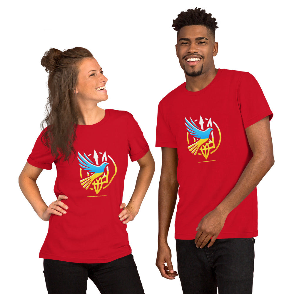 Unisex T-Shirt with Tryzub and Peace Dove – Soft, Lightweight 100% Cotton Ukrainian Flag Patriotic Tee