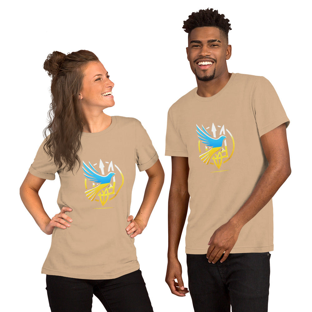 Unisex T-Shirt with Tryzub and Peace Dove – Soft, Lightweight 100% Cotton Ukrainian Flag Patriotic Tee