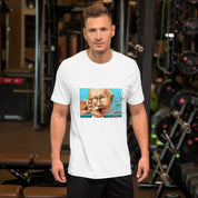 Man wearing a "Stop Putin" T-shirt featuring a bold, impactful design. Comfortable and stylish tee made from premium cotton, perfect for making a statement.