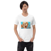 Person wearing a white Stop Putin women's T-shirt with a graphic print, promoting a powerful statement and style.