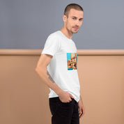 Man wearing a Stop Putin T-shirt with bold design, showcasing a political statement. Comfortable and stylish for activism.