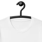 White T-shirt on black hanger, highlighting soft cotton fabric and comfortable fit design for casual wear.
