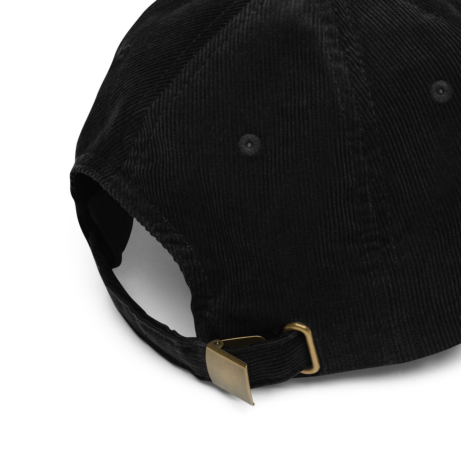 Black vintage corduroy cap adjustable back strap detailed view