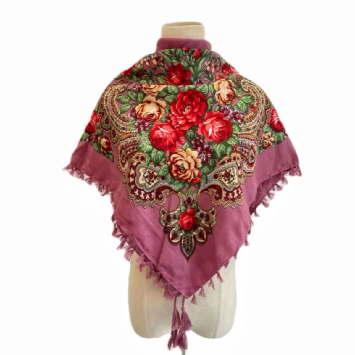 Vintage Ukrainian embroidered headscarf with floral pattern, showcasing traditional elegance and vibrant colors.