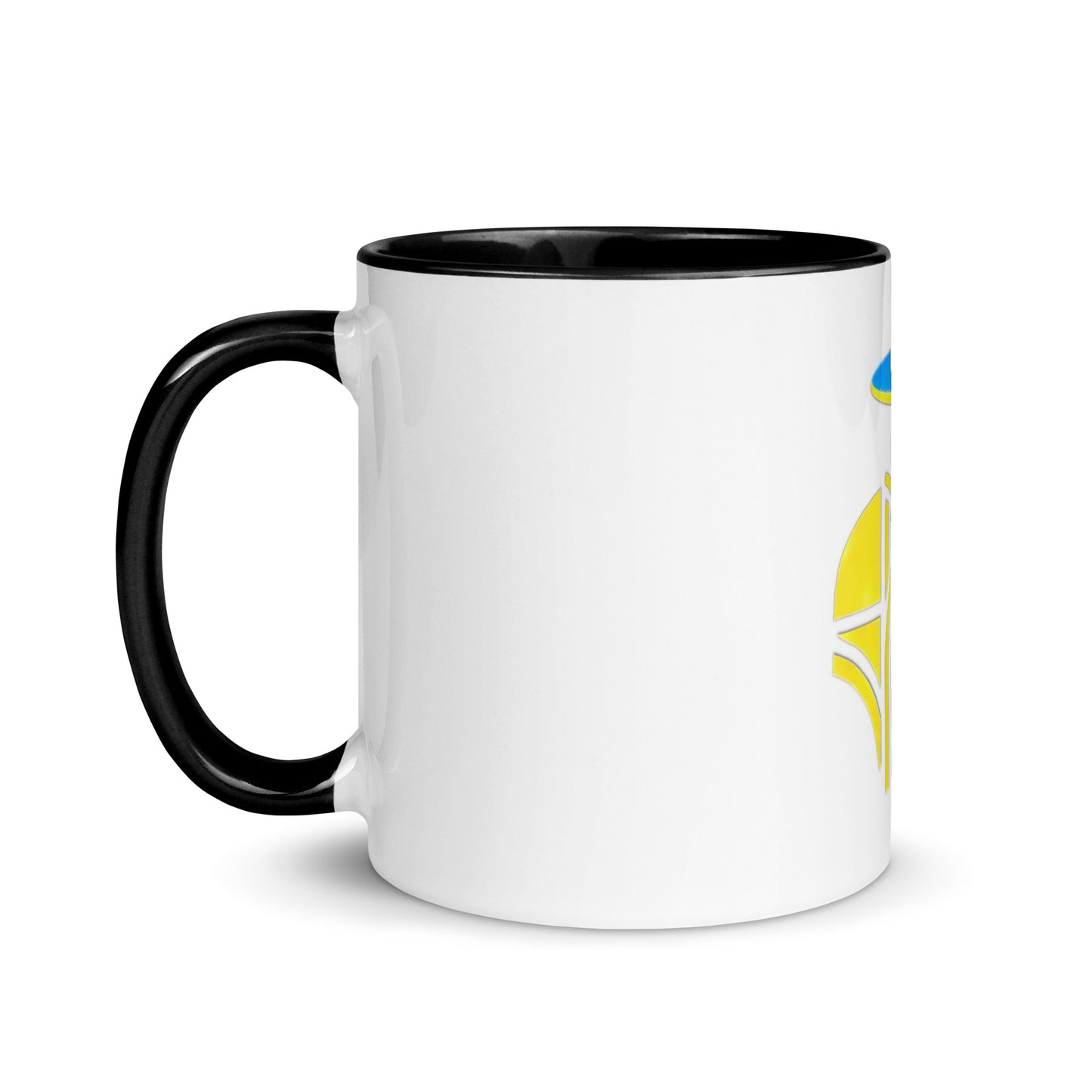 Ceramic Mug with Color Interior and Ukrainian Tryzub Cossack Design – Blue and Yellow Patriotic Coffee Cup, Ideal Gift for Ukraine Supporters