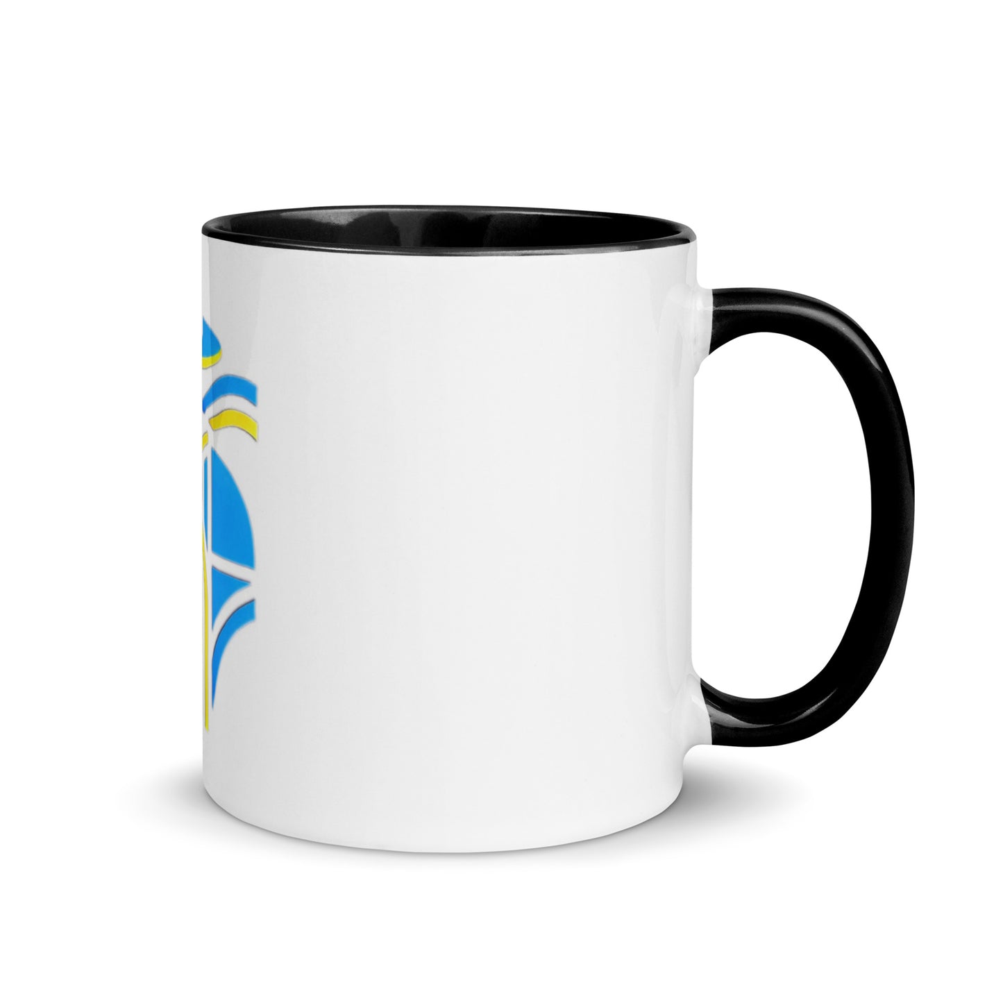 Ceramic Mug with Color Interior and Ukrainian Tryzub Cossack Design – Blue and Yellow Patriotic Coffee Cup, Ideal Gift for Ukraine Supporters