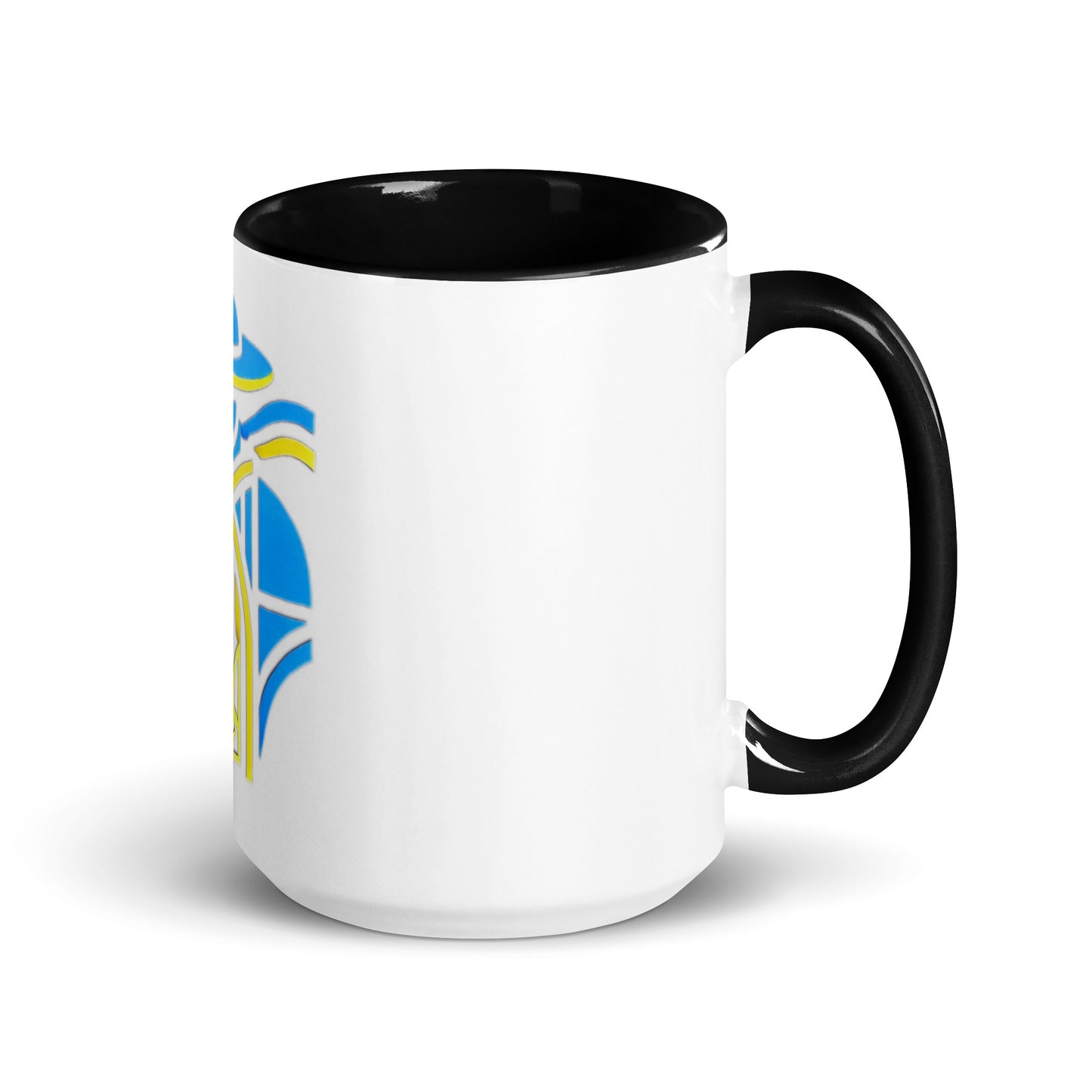 Ceramic Mug with Color Interior and Ukrainian Tryzub Cossack Design – Blue and Yellow Patriotic Coffee Cup, Ideal Gift for Ukraine Supporters