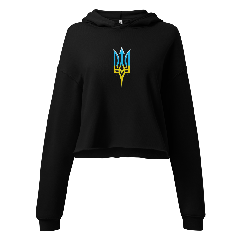 Women's Hoodie with Tryzub on Front and Floral Lady Design on Back – Stylish Blue and Yellow Ukrainian Patriotism Sweatshirt