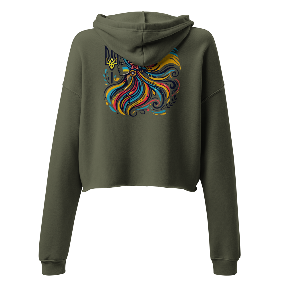 Women's Hoodie with Tryzub on Front and Floral Lady Design on Back – Stylish Blue and Yellow Ukrainian Patriotism Sweatshirt