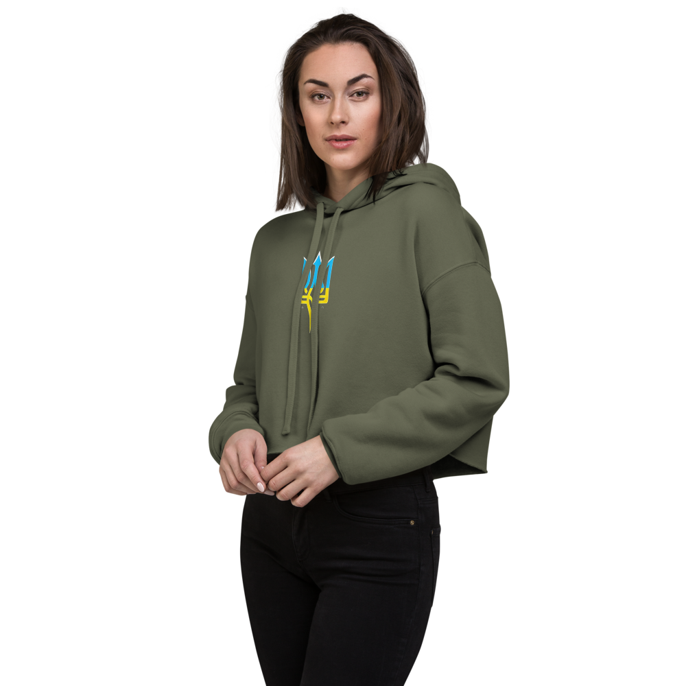 Women's Hoodie with Tryzub on Front and Floral Lady Design on Back – Stylish Blue and Yellow Ukrainian Patriotism Sweatshirt