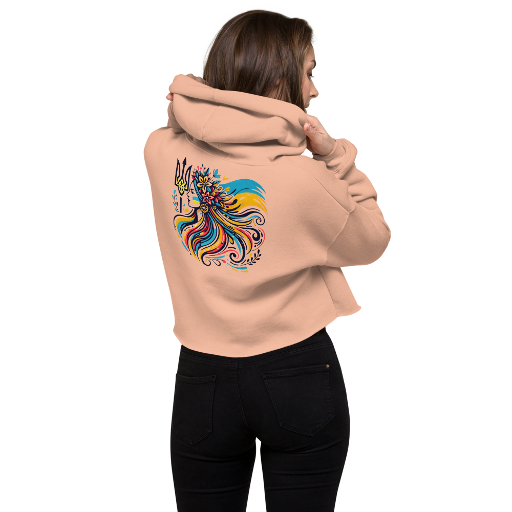 Women's Hoodie with Tryzub on Front and Floral Lady Design on Back – Stylish Blue and Yellow Ukrainian Patriotism Sweatshirt