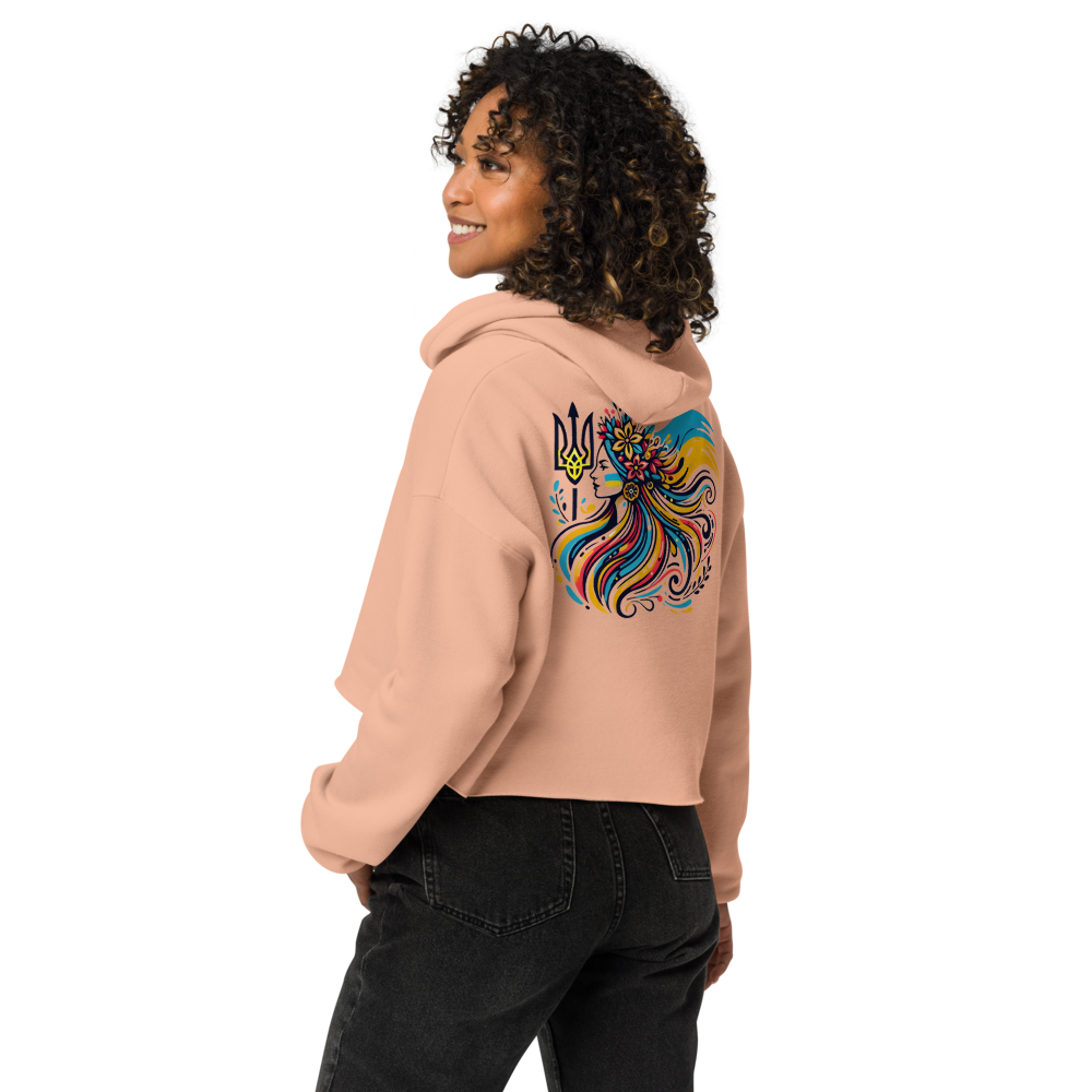 Women's Hoodie with Tryzub on Front and Floral Lady Design on Back – Stylish Blue and Yellow Ukrainian Patriotism Sweatshirt