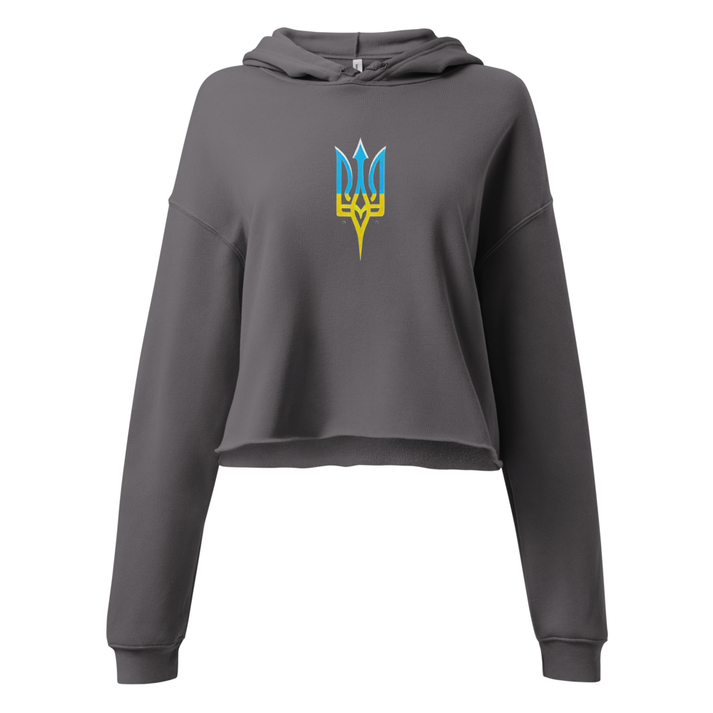 Women's Hoodie with Tryzub on Front and Floral Lady Design on Back – Stylish Blue and Yellow Ukrainian Patriotism Sweatshirt