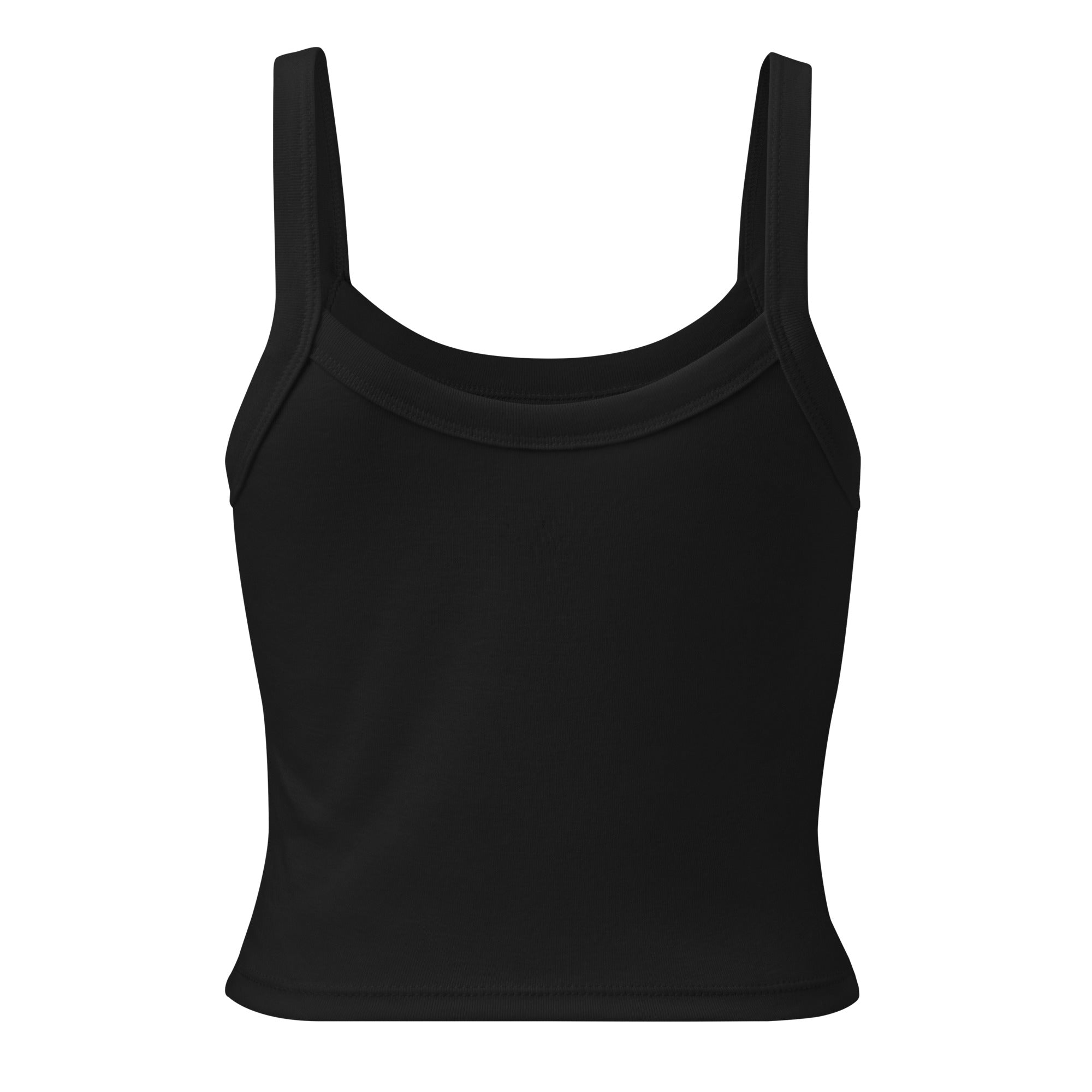 Women's black micro-rib tank top from Ukrainian Vibe Trizub Collection, featuring thick straps and a chic, versatile design.