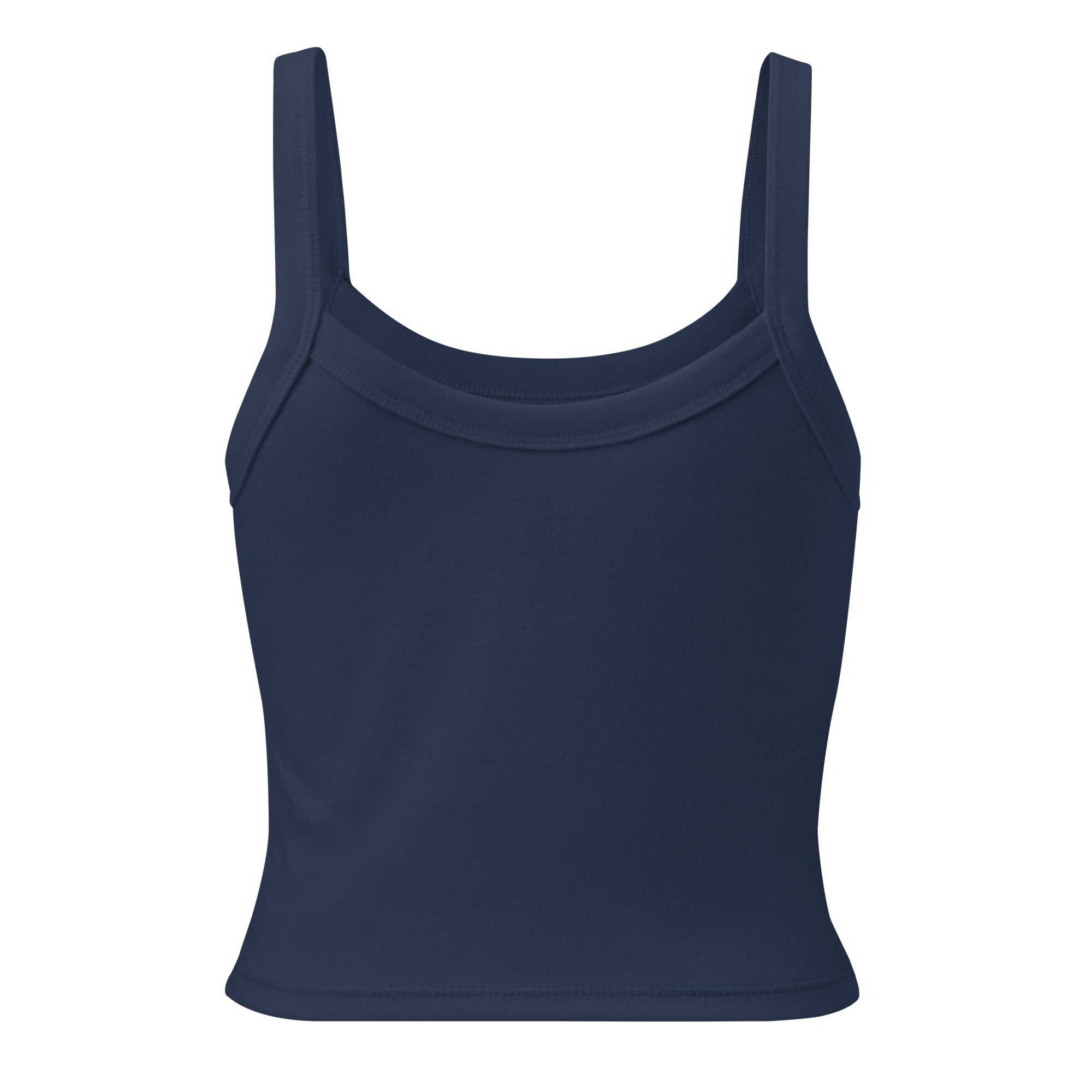 Navy blue women's micro-rib tank top with thick straps from the Ukrainian Vibe Trizub Collection, made of soft Airlume cotton.