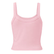 Pink micro-rib tank top with thick straps from the Ukrainian Vibe Trizub Collection, made of soft Airlume cotton and polyester blend.