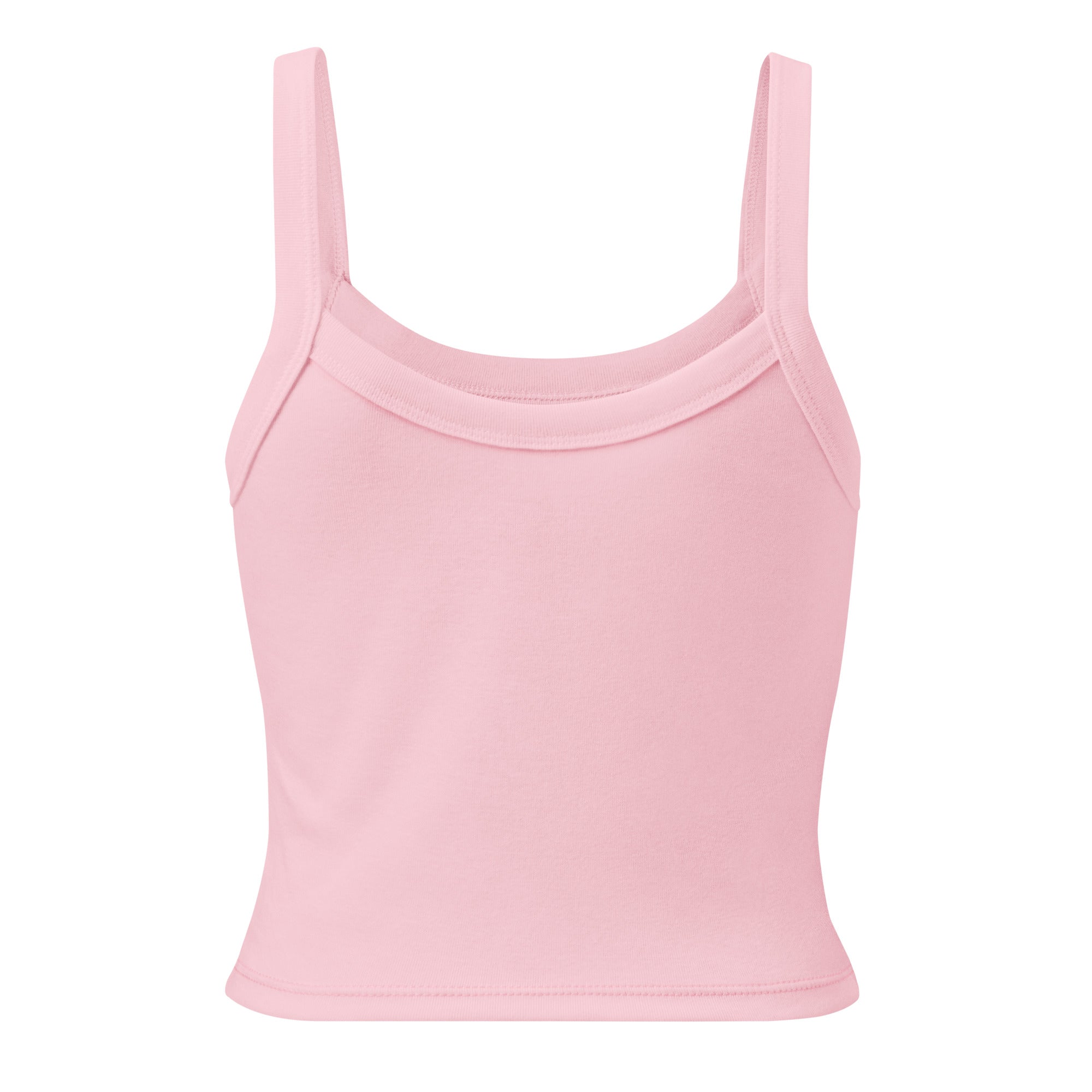 Pink micro-rib tank top with thick straps from the Ukrainian Vibe Trizub Collection, made of soft Airlume cotton and polyester blend.