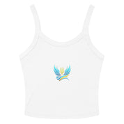 Women's micro-rib tank top from Ukrainian Vibe Trizub Collection featuring a stylish trident design, made with soft Airlume cotton.