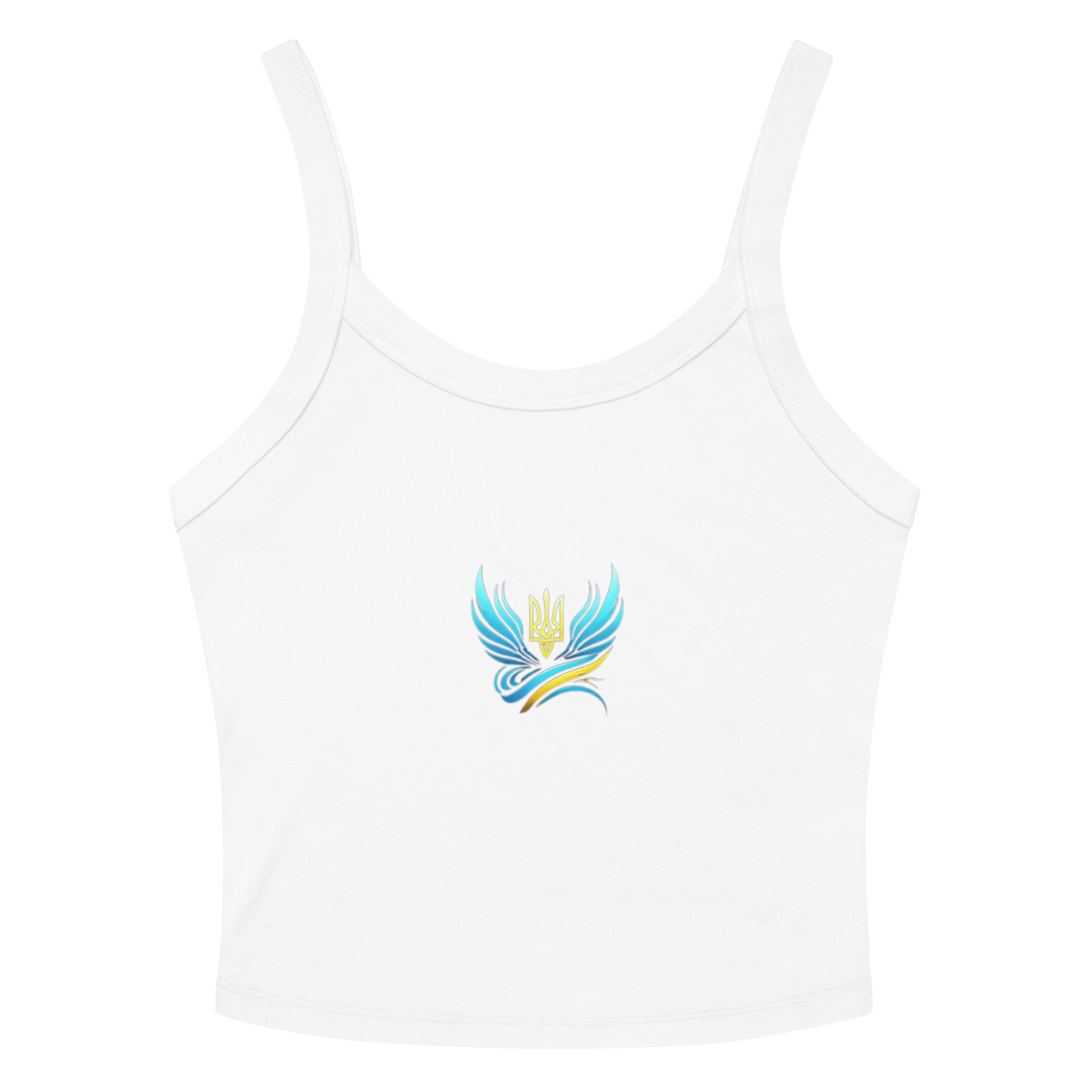 Women's micro-rib tank top from Ukrainian Vibe Trizub Collection featuring a stylish trident design, made with soft Airlume cotton.